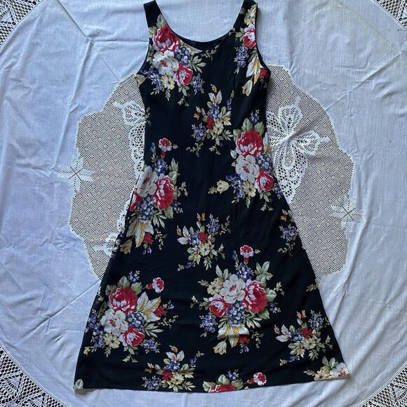 Vtg R&K ORIGINALS Dress Sleeveless Floral Whimsygoth Fairy Women 10 Petite Black - Picture 3 of 7